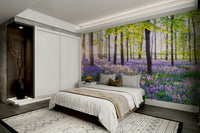 Golden light in forest mural

