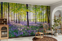 Trees with sunbeams wall wallpaper

