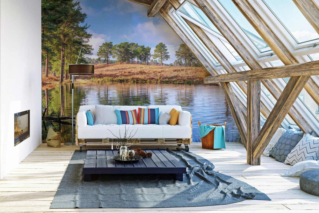Reflective lake wall mural

