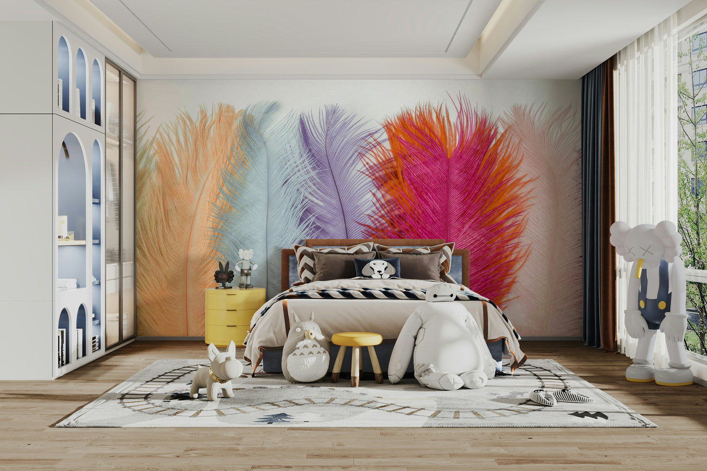 Soft-colored feathers mural wallpaper for gentle decor

