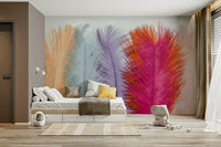 Light pastel feather wallpaper for airy home interiors

