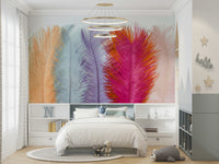 Pastel feather wallpaper mural bringing softness to rooms

