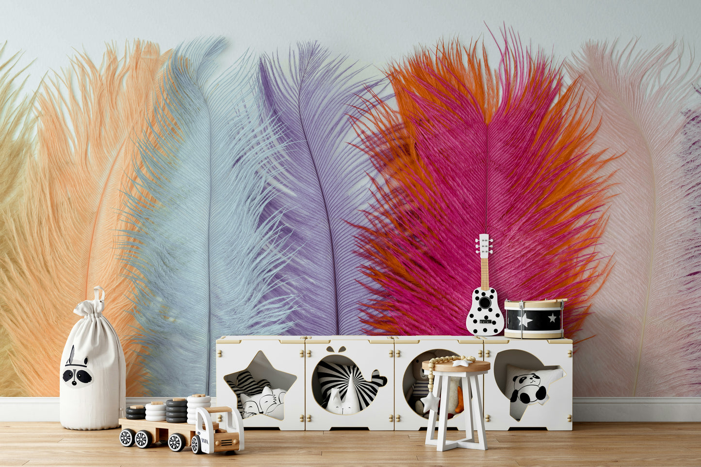 Feathers of Pastel Wall Mural with colorful soft feathers

