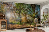 Orange and gold forest wall mural

