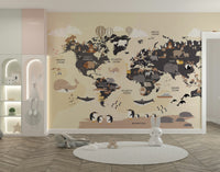 Soft pastel world map mural

