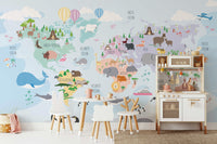 World animal map wall mural

