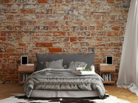 Mural wallpaper with cracks and natural brick wear

