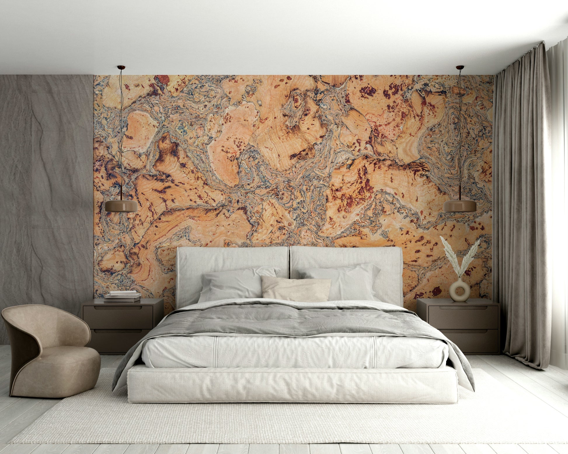 Organic cork canvas mural creating a cozy atmosphere

