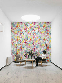 Tropical escape wallpaper with lush foliage and dreamy tones

