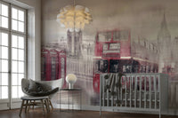 Sophisticated London cityscape mural with historical landmarks

