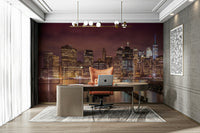 Vibrant New York City skyline mural with illuminated buildings


