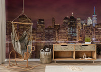 Illuminated New York City skyline mural for home decor

