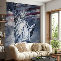 Striking blue and white Statue of Liberty wall mural design

