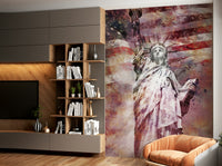 MODERN ART Statue of Liberty Red Wall Mural with bold colors

