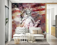 Modern art mural with the Statue of Liberty in red

