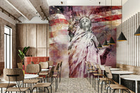 Contemporary red Statue of Liberty mural for urban spaces

