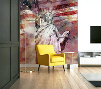 Striking red Statue of Liberty mural creating a dramatic effect

