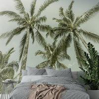 Timeless palm trees and beach scene in vintage mural

