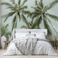 Softly swaying palm trees on a vintage-inspired mural

