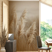 Gentle pampas grass swaying by the sea on wall mural

