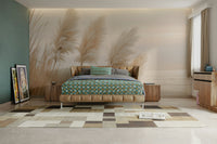 Coastal pampas grass mural with warm evening light

