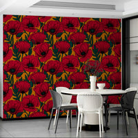 Striking red poppies on orange for dynamic wall decor

