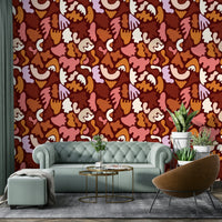 Wave-like pattern wallpaper in warm terracotta shades

