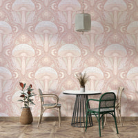 Mystical toadstools and vines in pastel wallpaper

