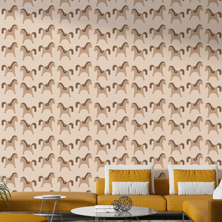 Whimsical mural wallpaper in pastel tones


