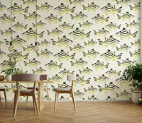Floating fish wall mural with organic flow

