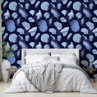 Calming wallpaper for walls in bedroom interior

