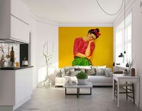 Abstract dreamscape mural in neutral pastels

