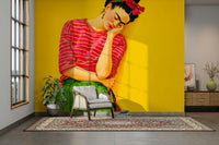 Mural with watercolor-like texture and calm tones

