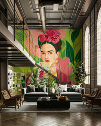 Folk art inspired mural with Mexican botanical theme

