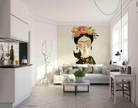 Artistic wall mural featuring woman and night tones

