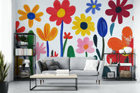Whimsical Matisse floral mural with bold colors

