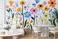 Abstract flower garden mural with vintage flair

