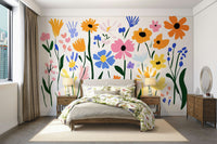 Abstract floral mural inspired by Matisse cut-outs

