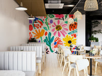 Artistic wall mural with happy Matisse blooms


