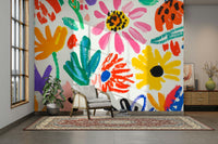 Bold and abstract floral mural for kids' rooms

