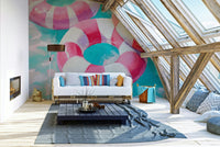 1960s pool party vibe in colorful wall mural

