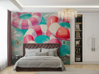 Abstract retro-style swimmers in pool setting

