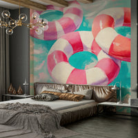 Eclectic living room with Retro Pool Party mural

