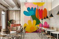 Mid-century modern floral mural with retro blooms

