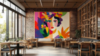 Colorful wall art featuring feminine silhouette

