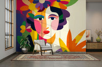 Feminine strength mural with botanical accents

