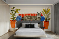 Cat Nap Wall Mural with watercolor sofa illustration

