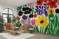 Artistic mural with paper cut flower patterns

