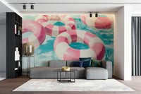 Floating into Relaxation mural with soft abstract forms

