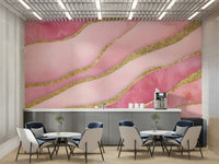 Abstract watercolor mural in rose quartz palette

